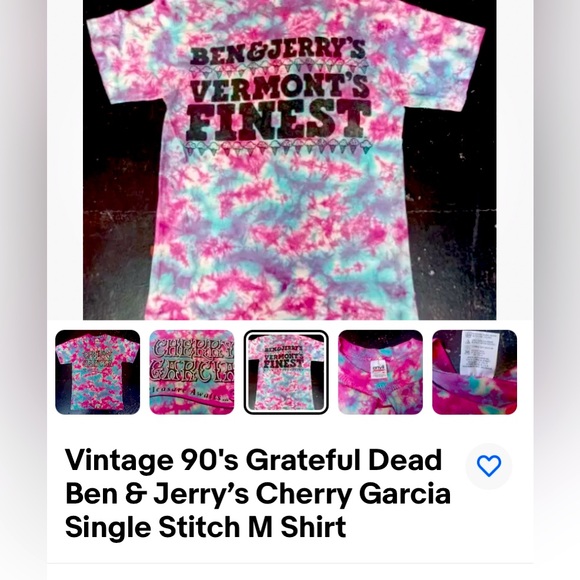 Vintage 1990s CHERRY GARCIA Ben & Jerrys Tie Dye T-SHIRT |Size Small - Picture 11 of 12